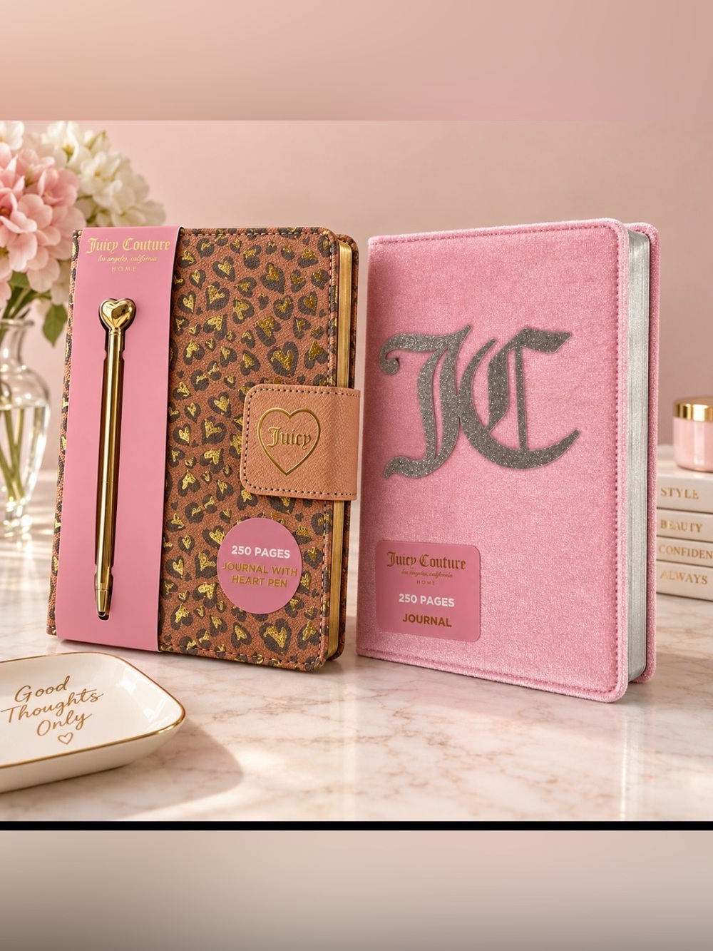 Juicy Couture (Bundle of 2) Velvet Journal and Leopard Accent & Gold Pen NWT